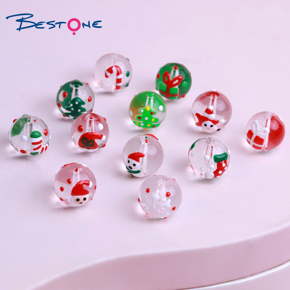 Bestone Cute Hand Painted Christmas Beads Lampwork Christmas Glass Beads Wholesale for Jewelry Making