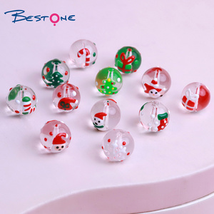 Bestone Cute Hand Painted Christmas Beads Lampwork Christmas Glass Beads Wholesale for Jewelry Making