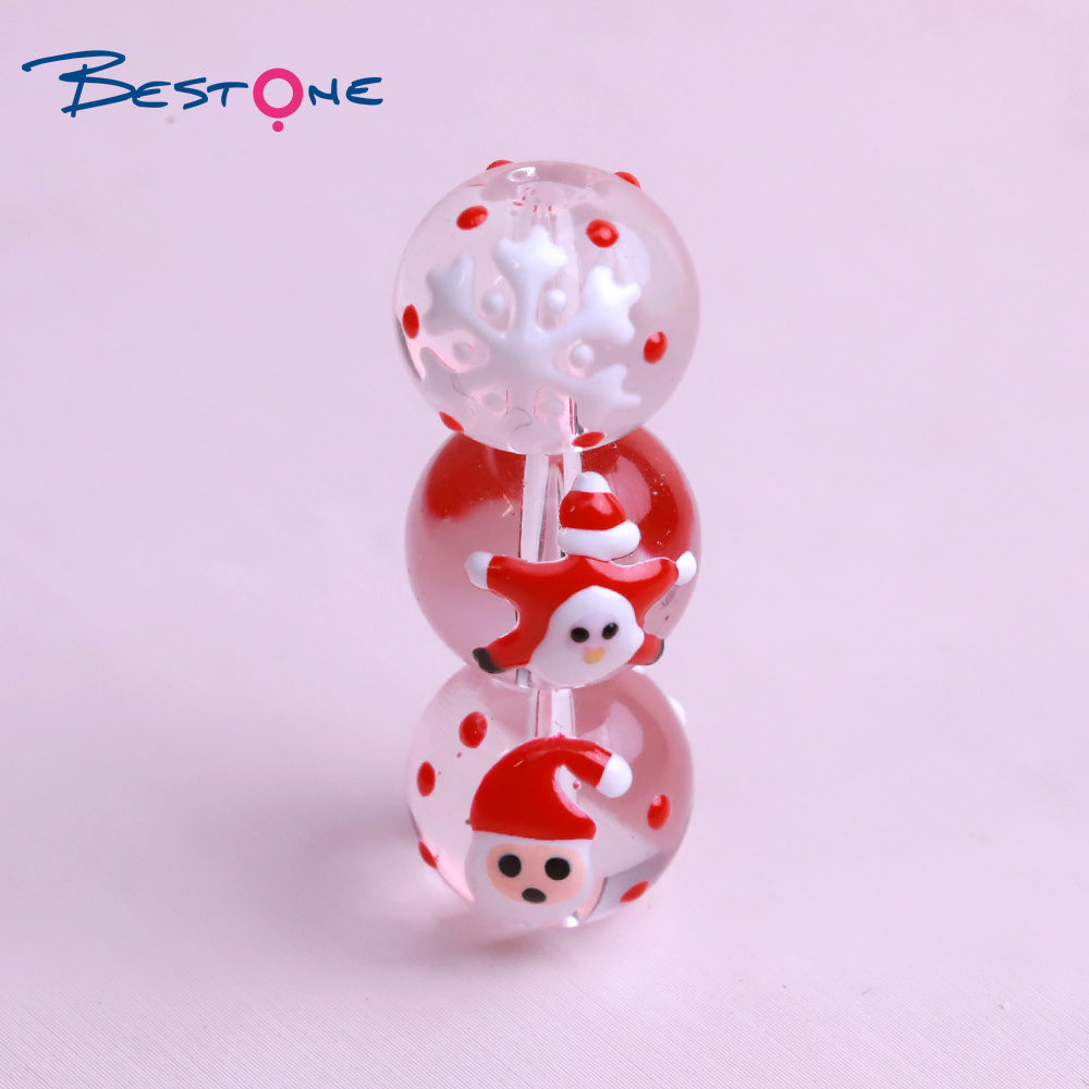 Bestone Cute Hand Painted Christmas Beads Lampwork Christmas Glass Beads Wholesale for Jewelry Making