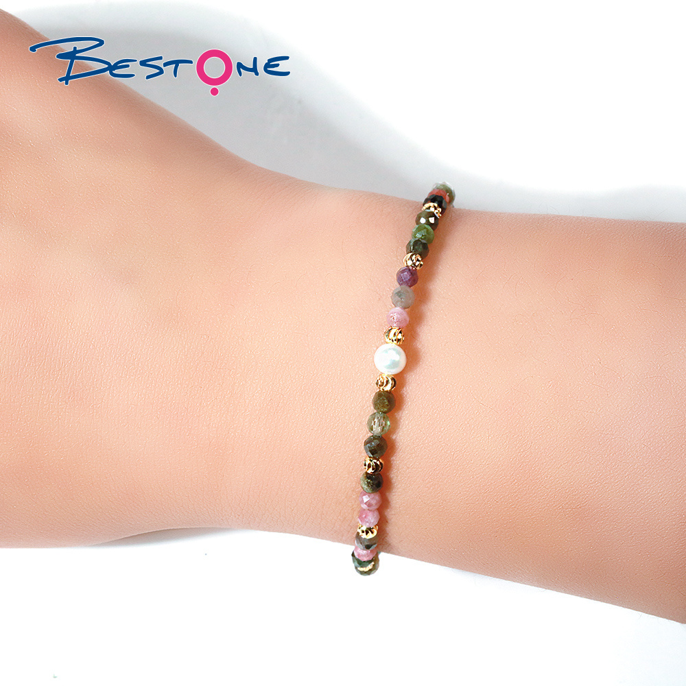 New Design Copper Plated Real Gold Beads 3.5mm Faceted Gemstone Jewelry Freshwater Pearl Adjustable Custom Bracelet for Women