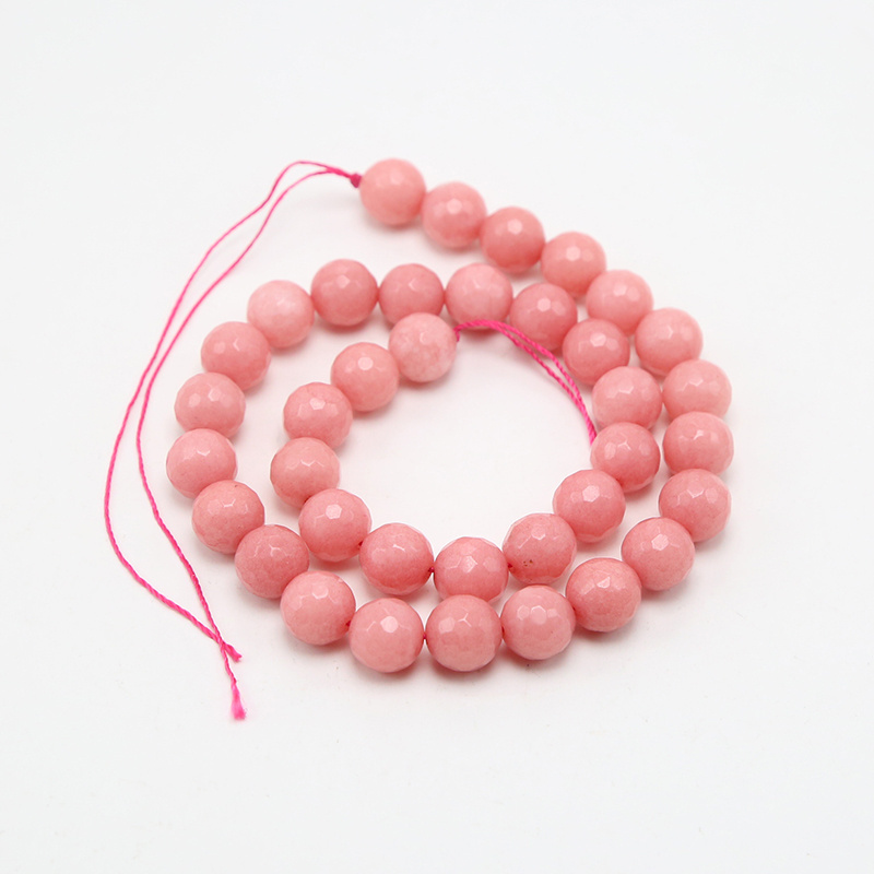 2020 Latest 10mm Pink Dyed Jade Faceted Round Gemstone Loose Beads for DIY Jewelry Making