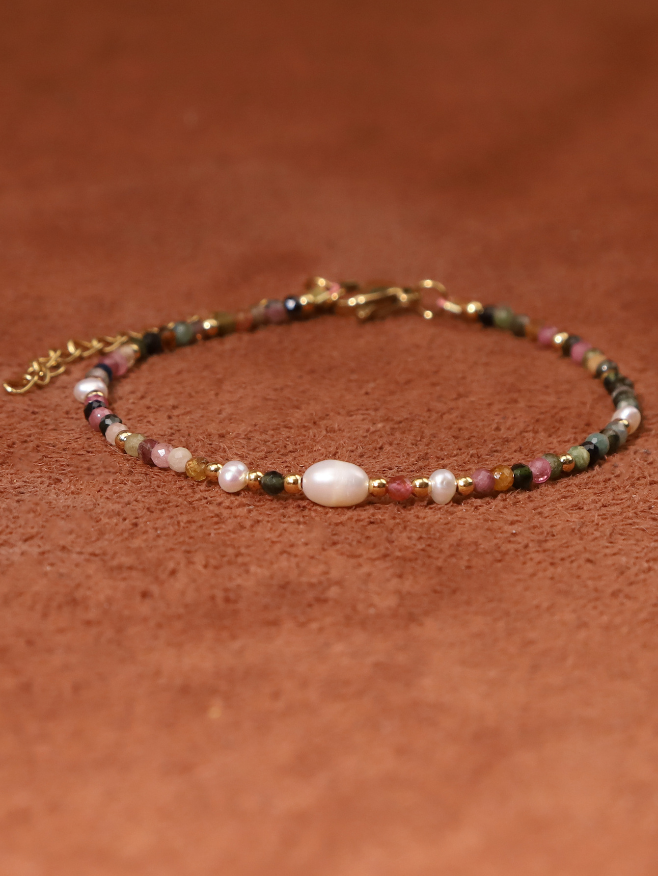 Bestone Customized Natural Stone 18K Gold Plated Freshwater Pearl Ladies Elegant Tourmaline Bracelet