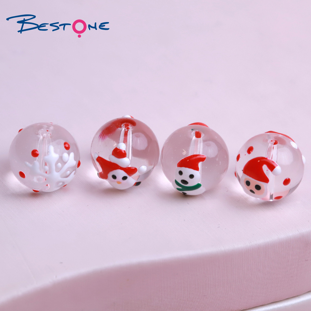 Bestone Cute Hand Painted Christmas Beads Lampwork Christmas Glass Beads Wholesale for Jewelry Making