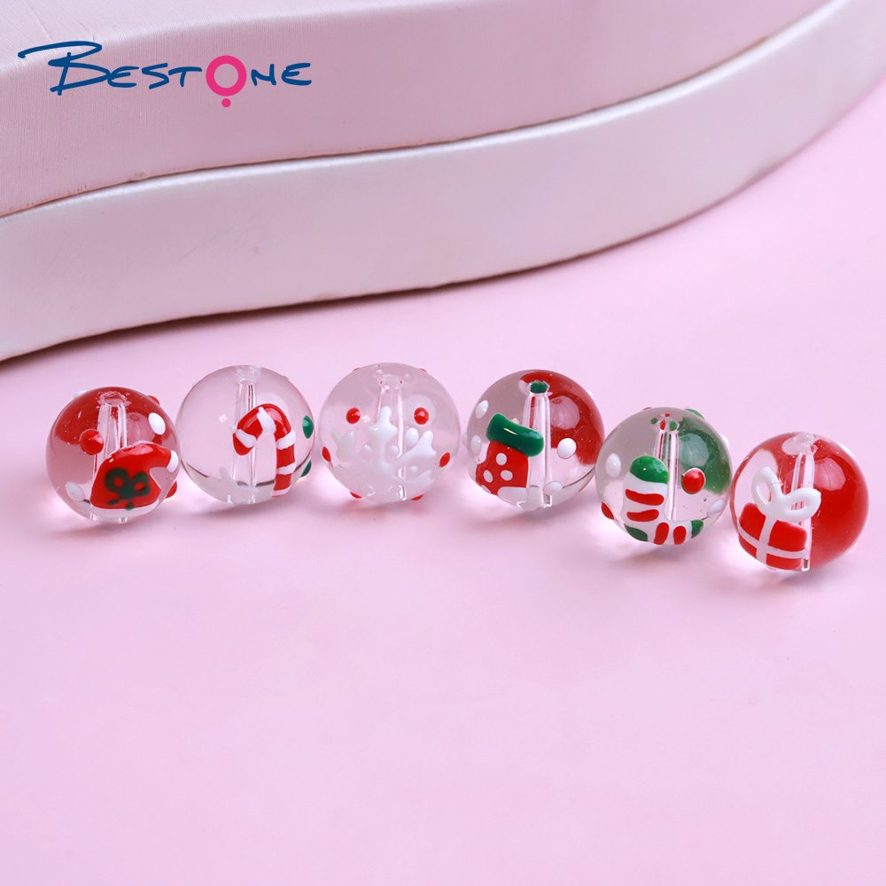 Bestone Cute Hand Painted Christmas Beads Lampwork Christmas Glass Beads Wholesale for Jewelry Making