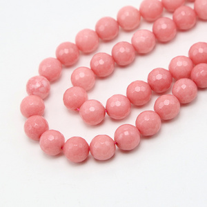 2020 Latest 10mm Pink Dyed Jade Faceted Round Gemstone Loose Beads for DIY Jewelry Making