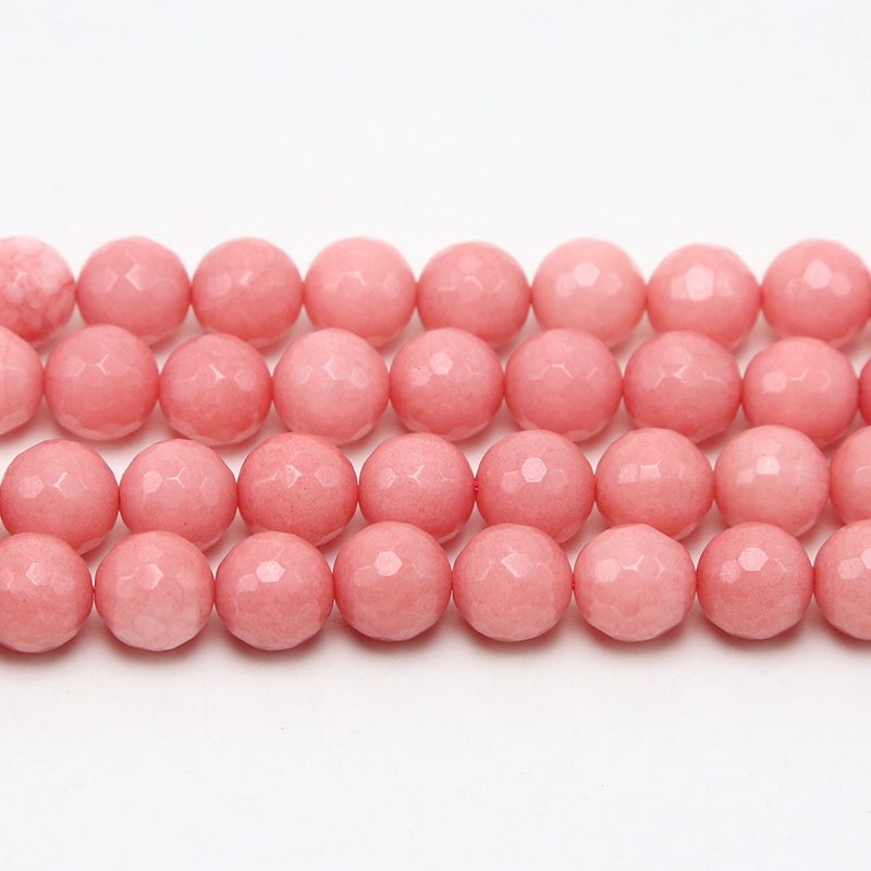 2020 Latest 10mm Pink Dyed Jade Faceted Round Gemstone Loose Beads for DIY Jewelry Making