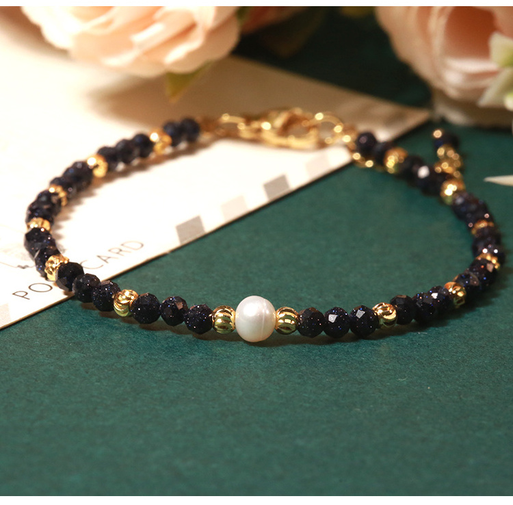 New Design Copper Plated Real Gold Beads 3.5mm Faceted Gemstone Jewelry Freshwater Pearl Adjustable Custom Bracelet for Women