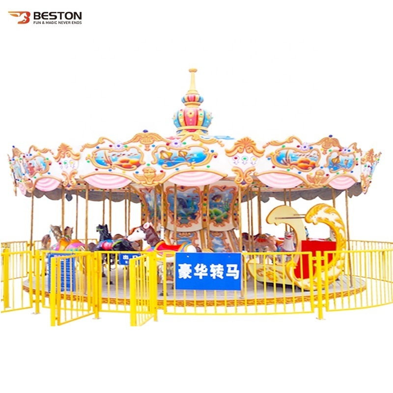 Fiberglass Carousel Horse 16 Seats Merry Go Round Amusement Ride