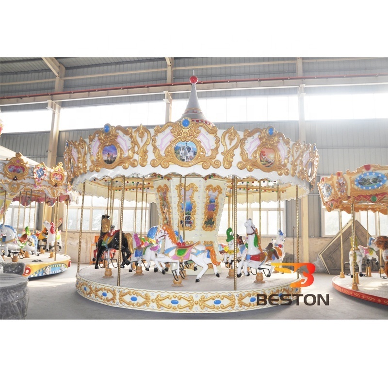 Fiberglass Carousel Horse 16 Seats Merry Go Round Amusement Ride