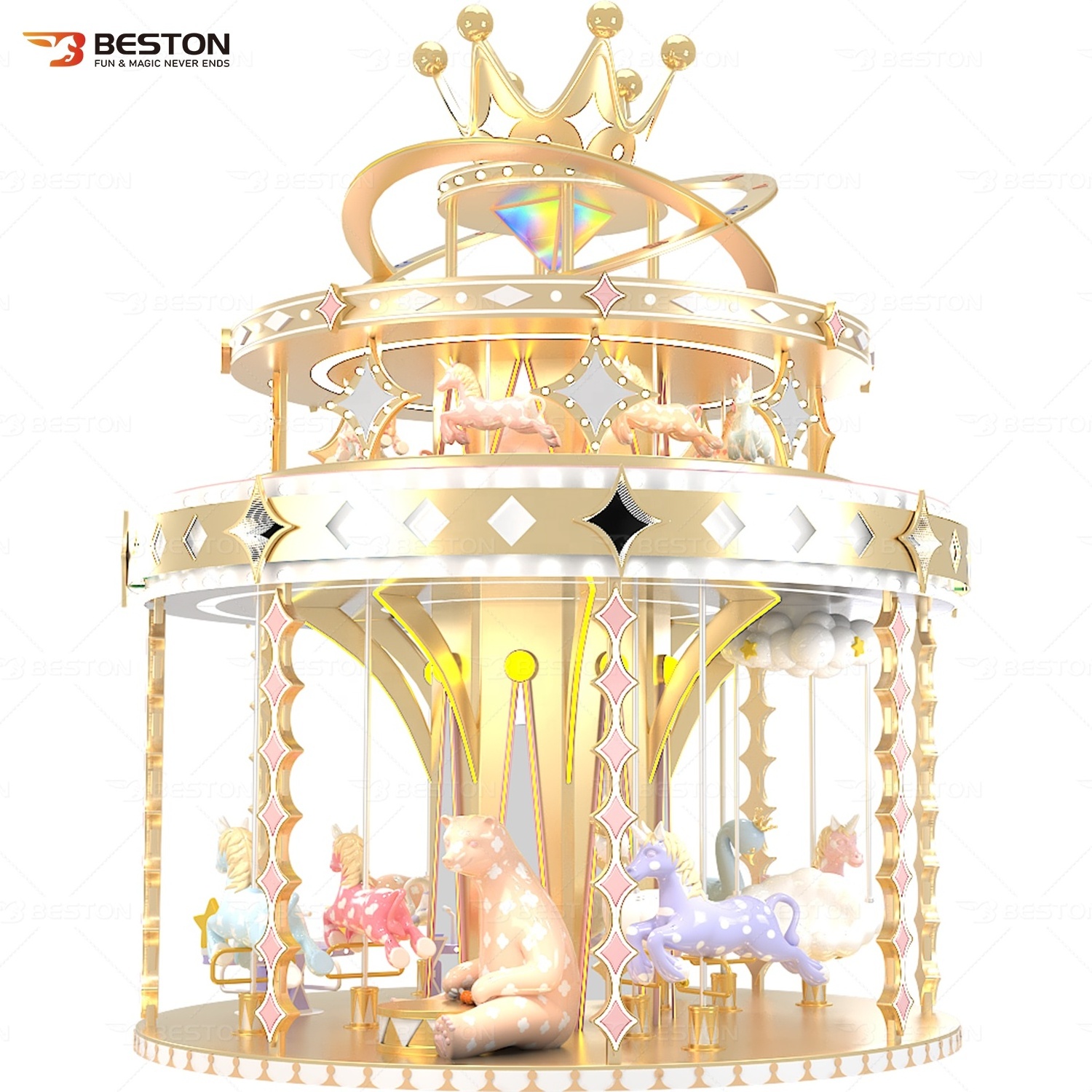 Fiberglass Carousel Horse 16 Seats Merry Go Round Amusement Ride