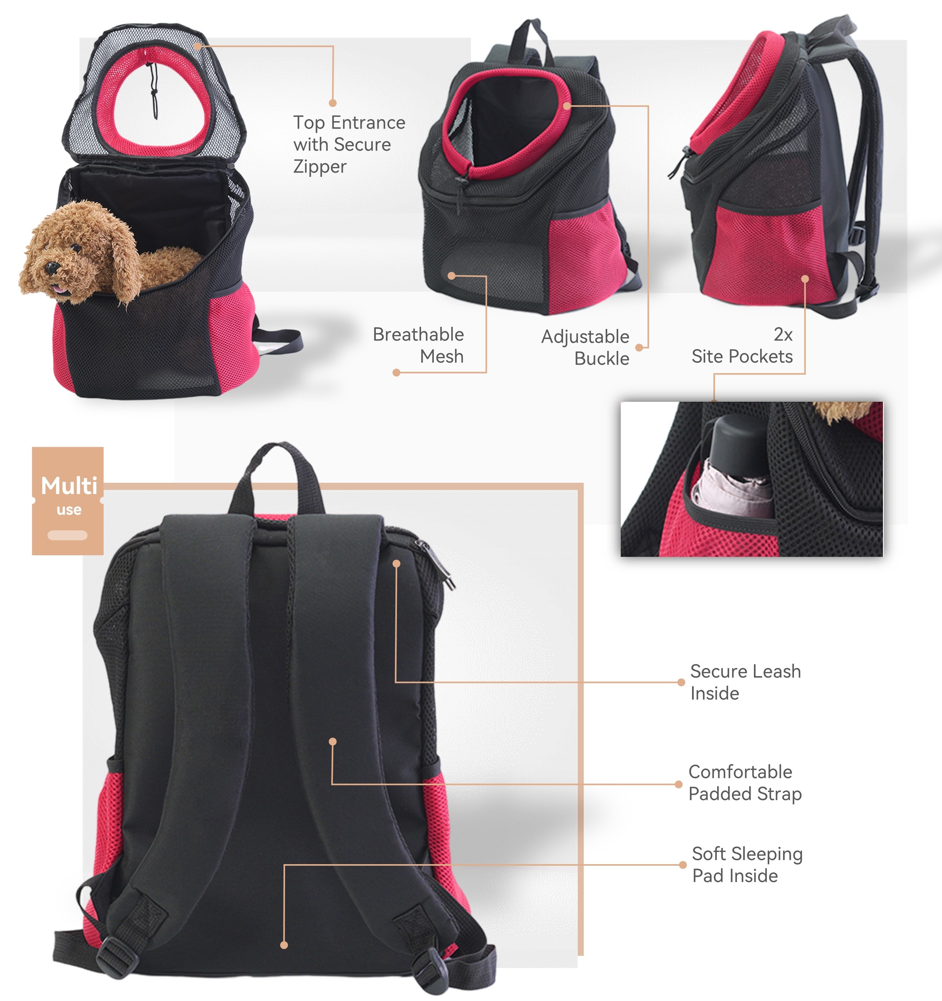 Lightweight Pet Backpack Small Dog Bag Dog Portable Carrying Bag Pet Holder for Chest Front Pack Dog Carrier for Outdoor Travel