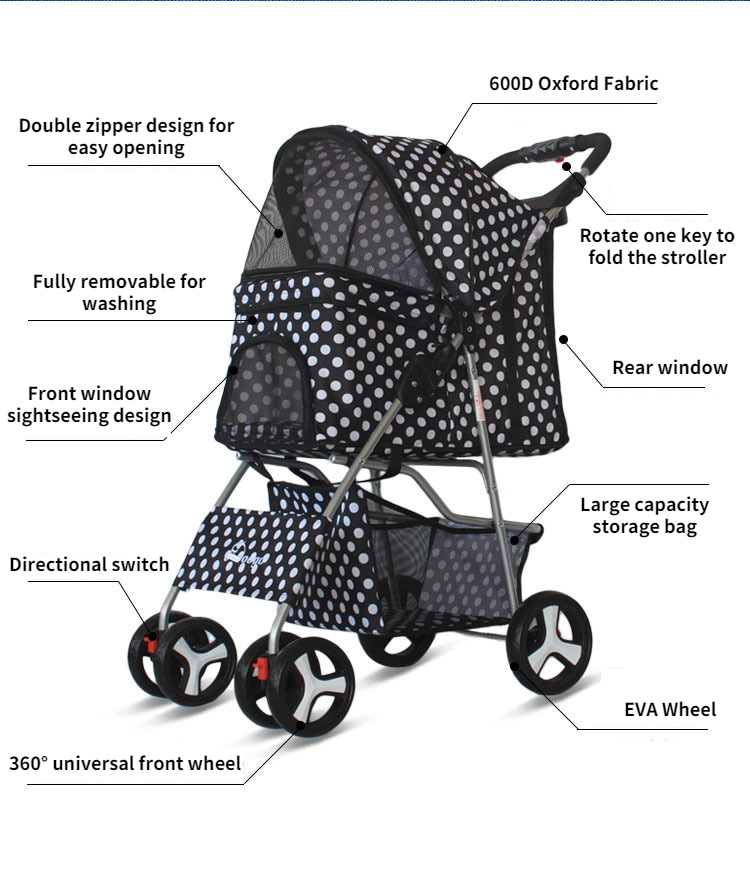 Low MOQ Wholesale 4 Wheel Dog Stroller for small Dog Foldable Pet Stroller Quick Installation Wheeled Pet Carrier