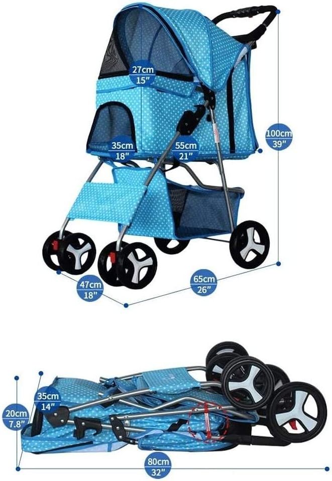 Low MOQ Wholesale 4 Wheel Dog Stroller for small Dog Foldable Pet Stroller Quick Installation Wheeled Pet Carrier