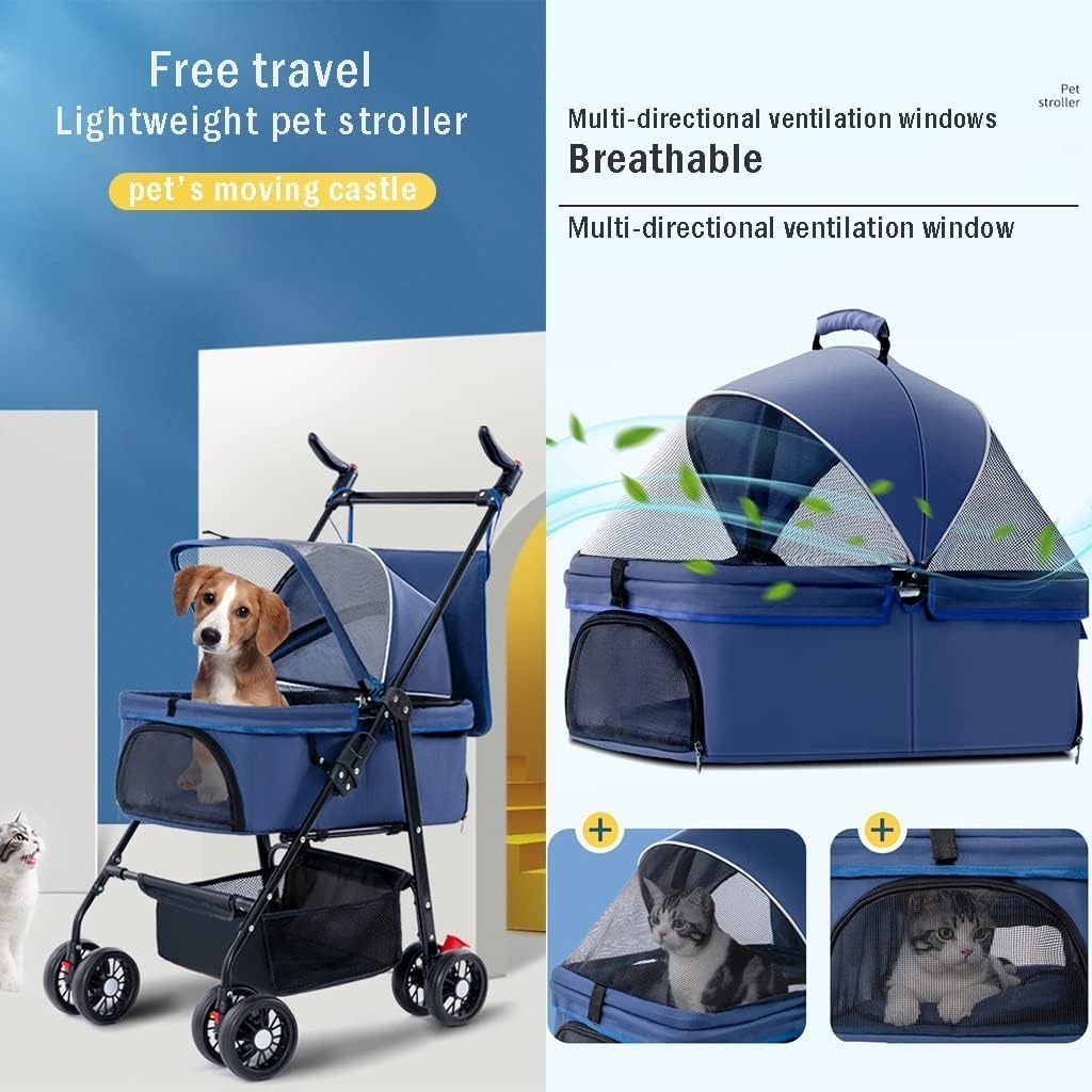 LOW MOQ Detachable Pet Stroller with Detachable Carrier Foldable Dog Stroller for Small and Two dogs Portable Pet Trolley