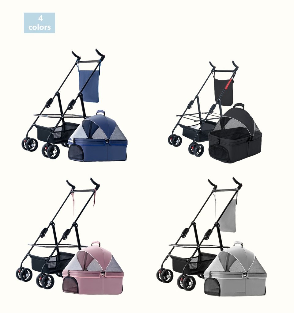 LOW MOQ Detachable Pet Stroller with Detachable Carrier Foldable Dog Stroller for Small and Two dogs Portable Pet Trolley