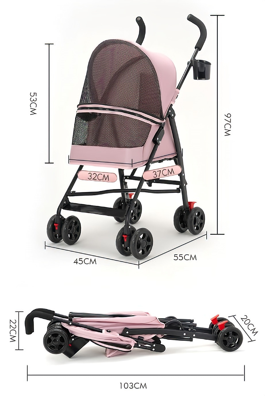 Low MOQ Foldable Small Pet Stroller for Cats and Dogs Lightweight Dog Stroller Portable Travel Pet Trolley