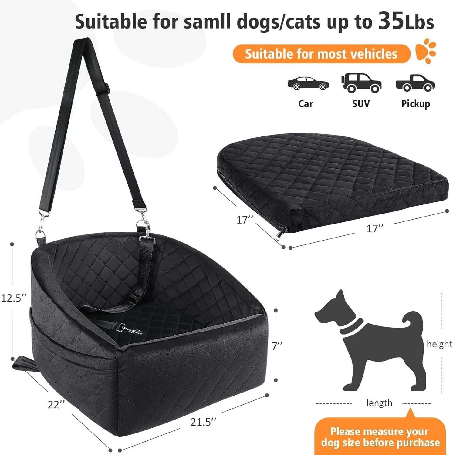 Dog Car Seat Pet Booster for Small Medium Dogs with Thick Cushion Travel Bed Dog seat Pet car bed seat  with Customized Logo