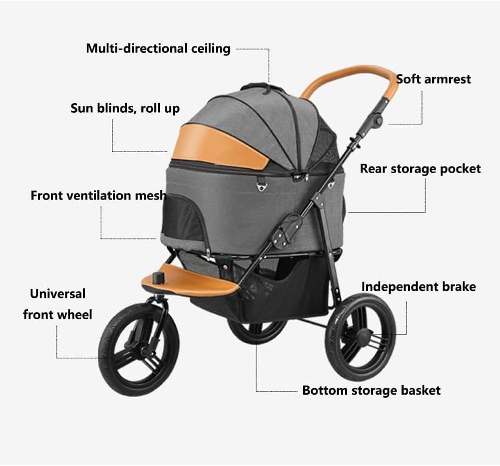 Low MOQ luxury 3 Wheel Pet Stroller for Cats and Dogs Detachable Dog Jogging Stroller for medium dog Portable Pet Trolley