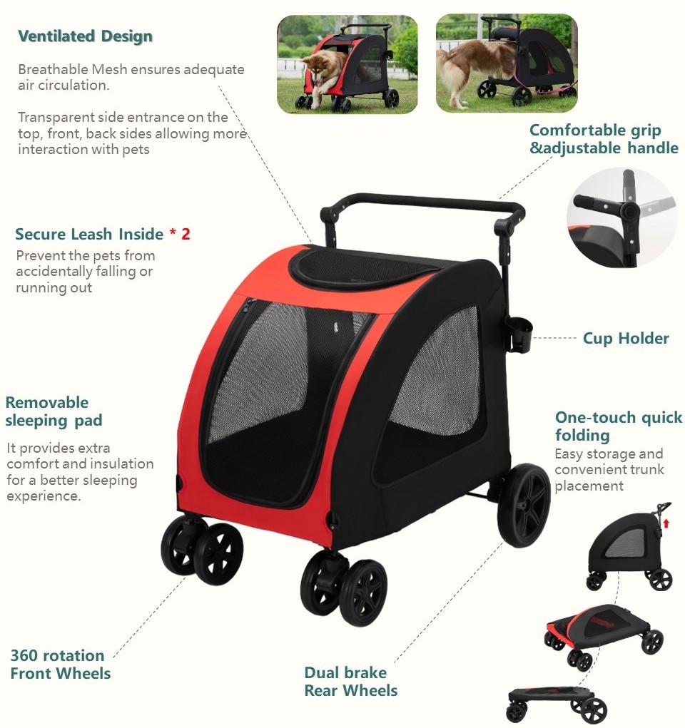 Low MOQ Foldable Dog Stroller for Medium and Large Dogs, Detachable Pet Stroller,Pet Jogger Stroller for 2 Dogs Easy install