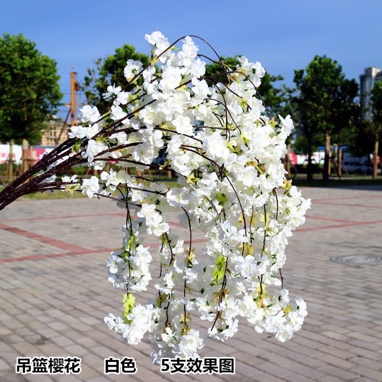 Factory Artificial Trees Hanging Silk White Cherry Blossoms Flowers Branches