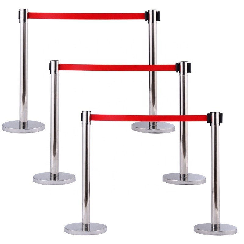 Red Belt Stanchion Posts Queue Pole Retractable Crowd Control  Rope Stanchion Barrier