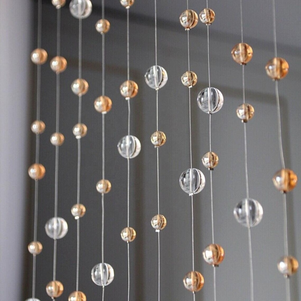 Irregular Arrangement Champagne Acrylic Crystal Round Beads Curtain Interior Decoration Door Curtain