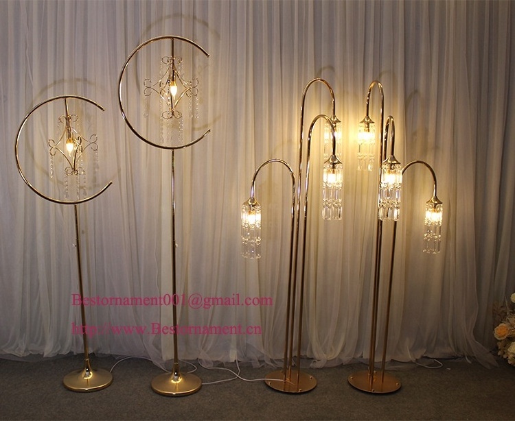 Wholesale Tall 3 Arms Metal Crystal Led Light Floor Candelabra Standing For Wedding Centerpiece Decoration