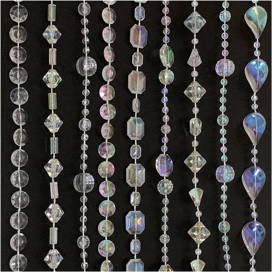 CRYSTAL IRIDESCENT DIAMOND GEMSTONE LONG BEADED CURTAIN