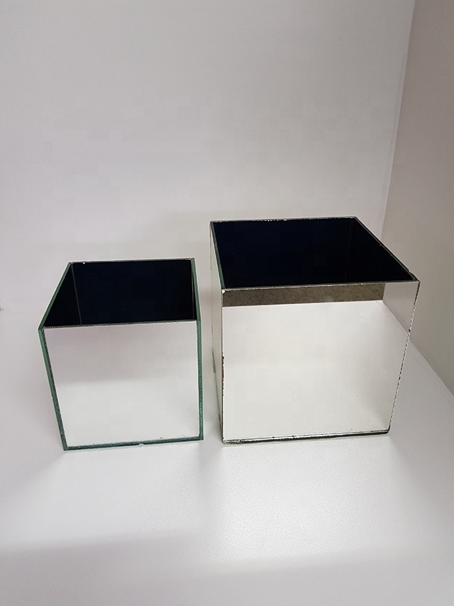 Square Glass Mirror Risers Cube Vase For Wedding Table Centerpiece