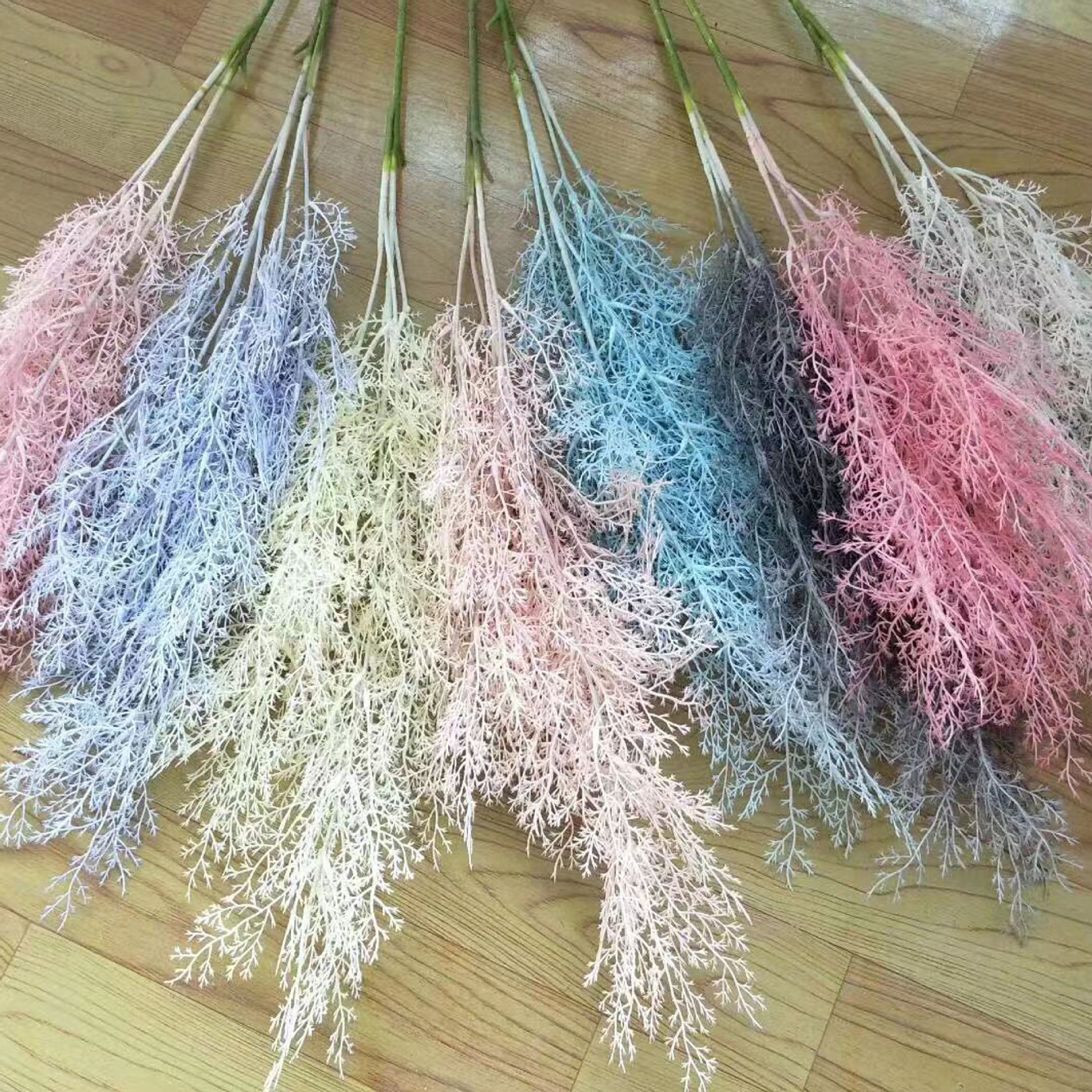 Artificial Rime Flower Pine Smog Tree Branch Plastic Grass For Wedding Decoration Plant Leaf Wedding Ceiling Decoration