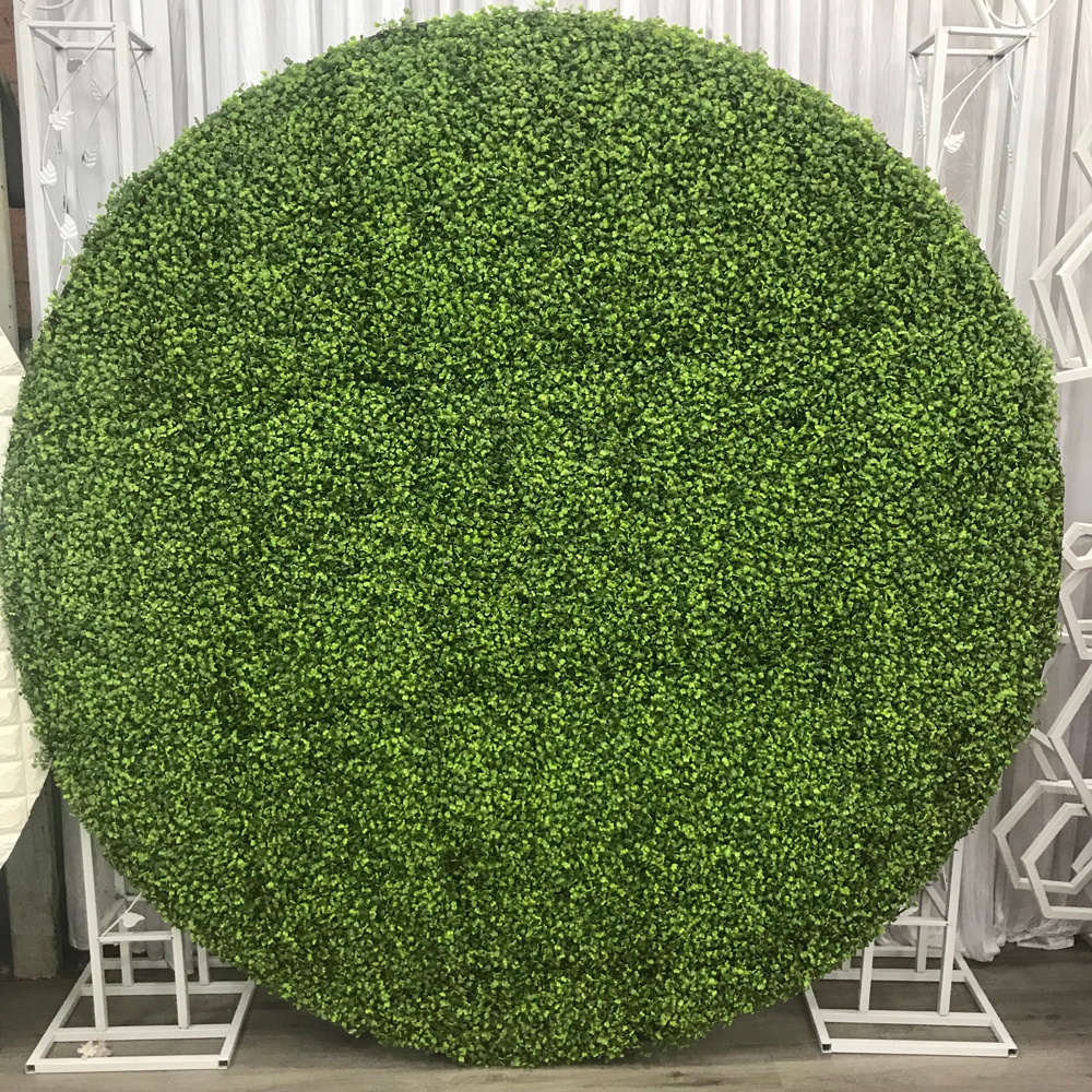 New Arrival  Plastic Grass Wall Backdrop For Wedding With Round Metal Stand Artificial Grass Wall Panels