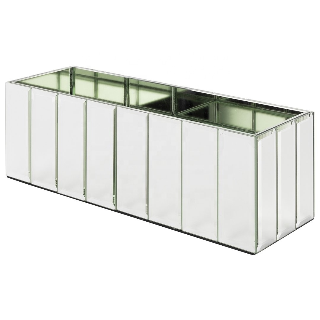 Square Glass Mirror Risers Cube Vase For Wedding Table Centerpiece