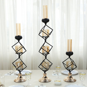 Metallic Gold & Black  Wholesale Geometric Candle Holders with Amber Glass Votives