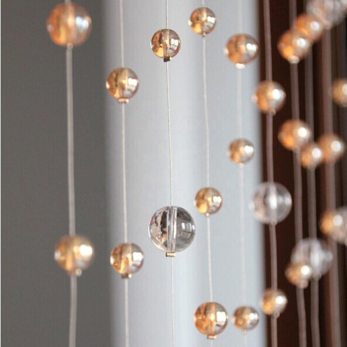 Irregular Arrangement Champagne Acrylic Crystal Round Beads Curtain Interior Decoration Door Curtain