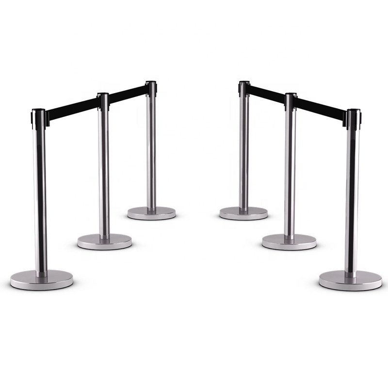 Red Belt Stanchion Posts Queue Pole Retractable Crowd Control  Rope Stanchion Barrier