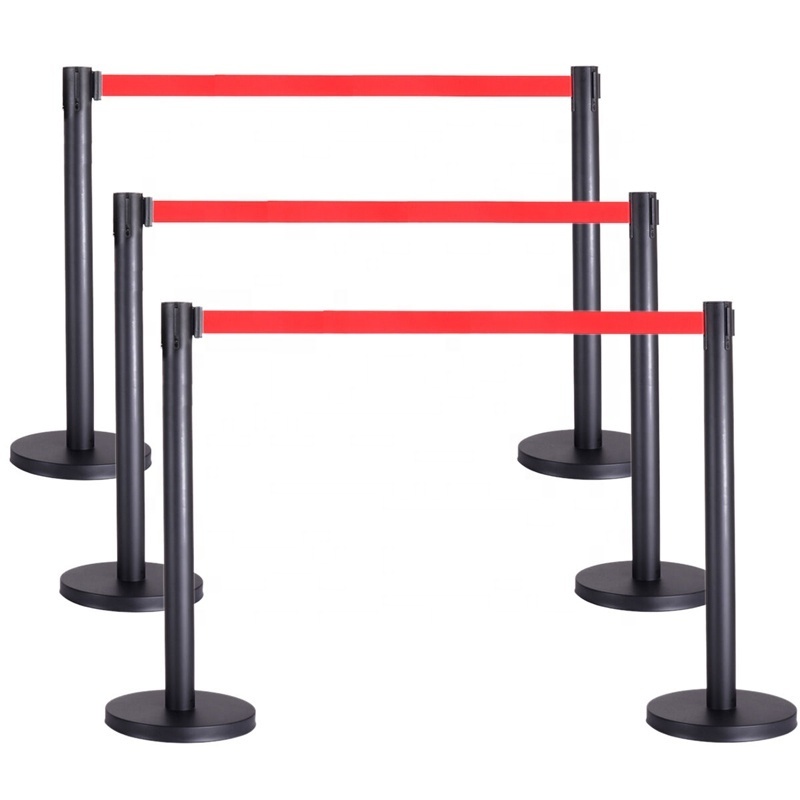 Red Belt Stanchion Posts Queue Pole Retractable Crowd Control  Rope Stanchion Barrier