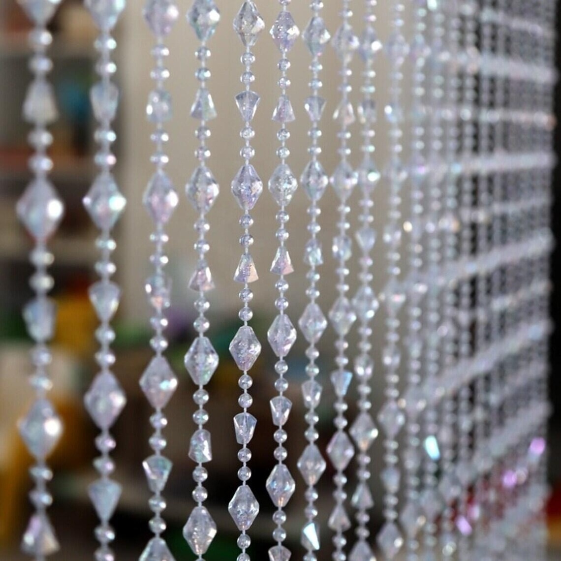 CRYSTAL IRIDESCENT DIAMOND GEMSTONE LONG BEADED CURTAIN