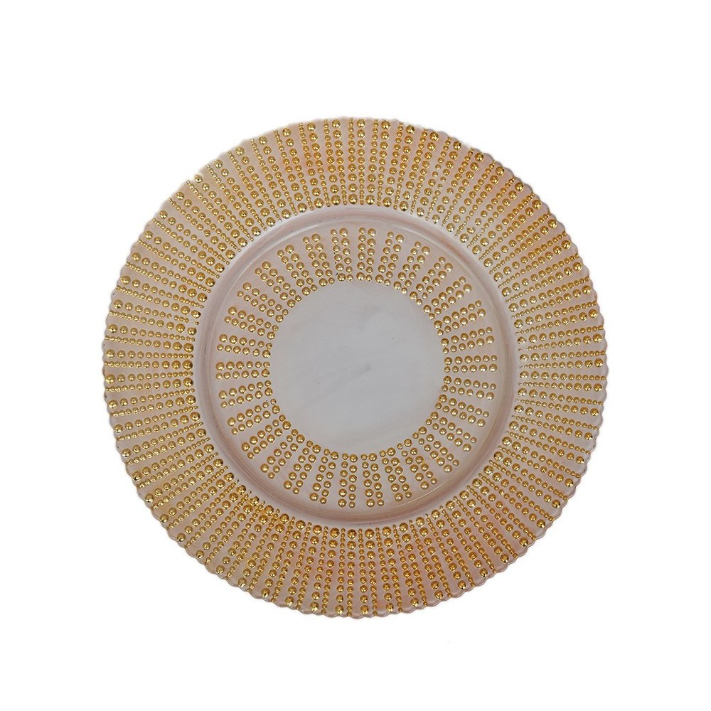 Gold Diamond Rim Clear Chargers Plates Dinnerware Wedding Glass Charger Plates