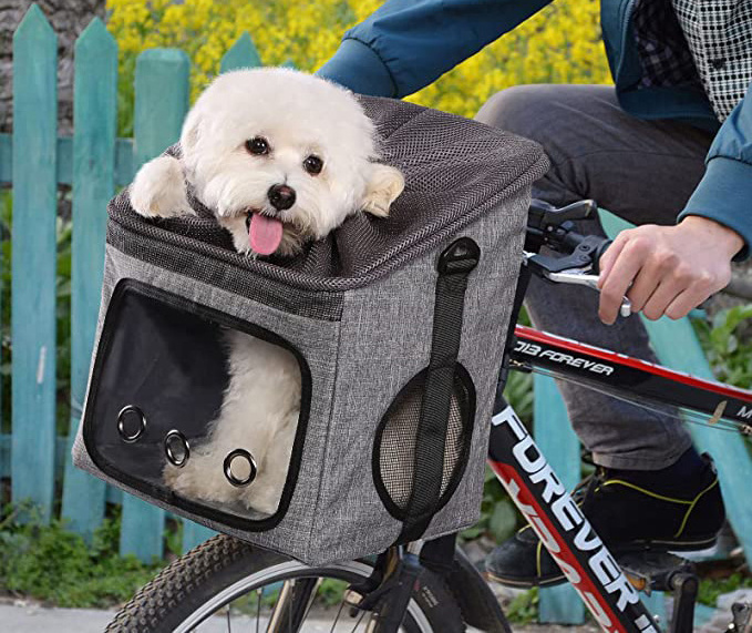 Dog Bike Basket Foldable Pet Carrier  Dog Car Booster Seat with Mesh Windows Adjustable Shoulder Bag Portable Breathable Bicycle