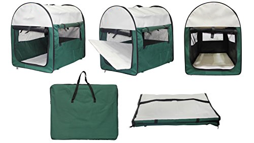 Soft Dog Crate Collapsible Kennel for Travel Portable Pet Carrier Green Large Included Sheepskin Mat and Carrying Case