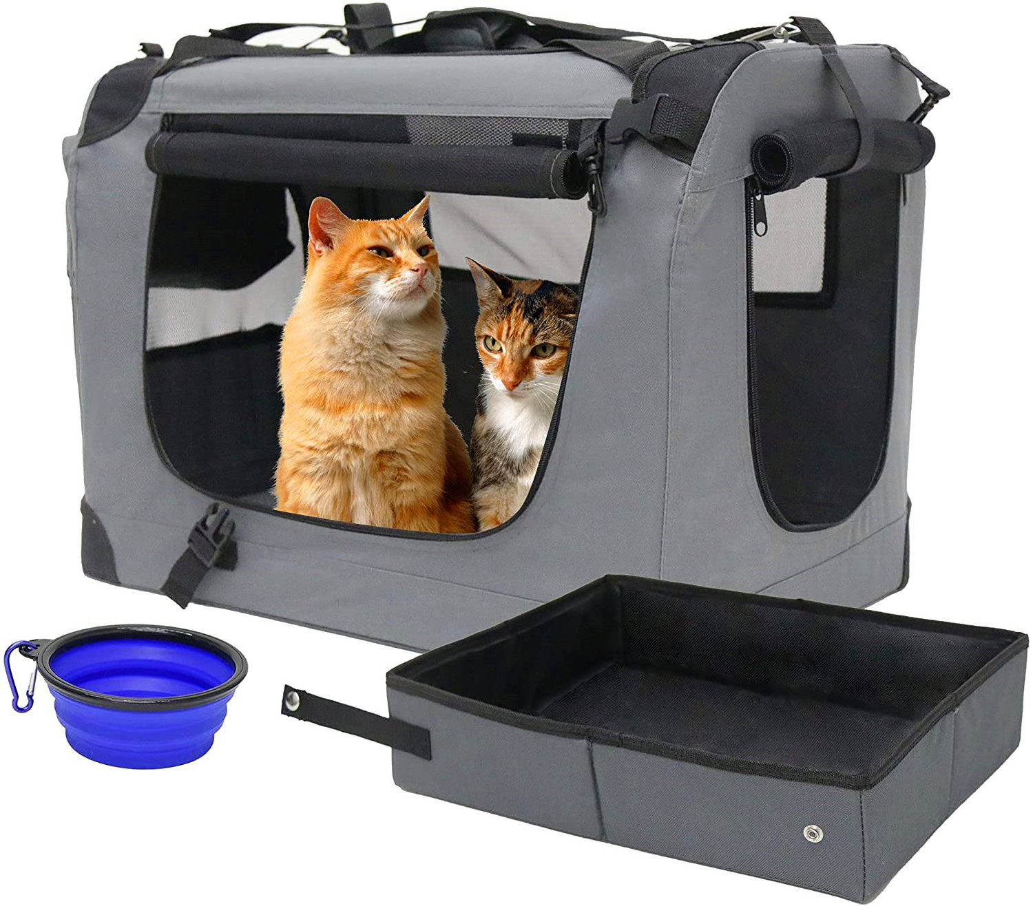 Mountain Land Soft-Sided Portable Pet Crate for Car Traveling with Collapsible Litter Box and Bowl