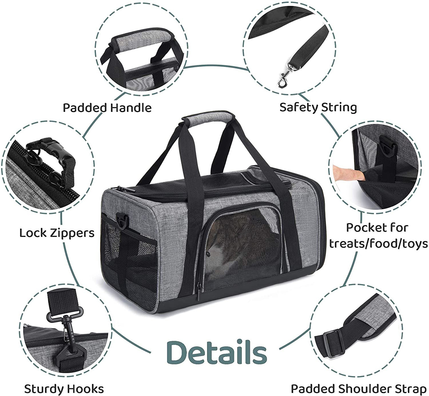 Pet Carrier for Small Medium Large Cats and Dogs Locking Safety Zippers Padded Shoulder and Carrying Strap