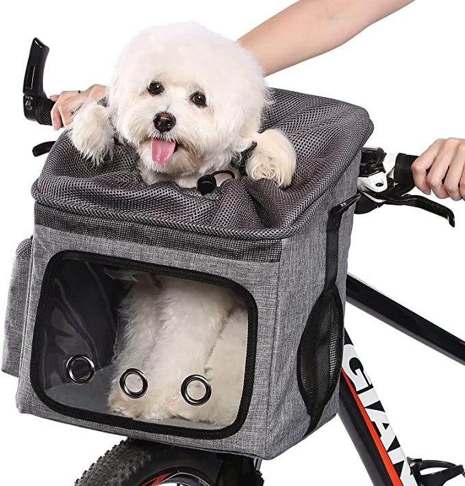 Dog Bike Basket Foldable Pet Carrier  Dog Car Booster Seat with Mesh Windows Adjustable Shoulder Bag Portable Breathable Bicycle