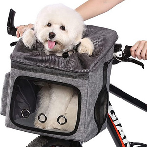 Dog Bike Basket Foldable Pet Carrier  Dog Car Booster Seat with Mesh Windows Adjustable Shoulder Bag Portable Breathable Bicycle