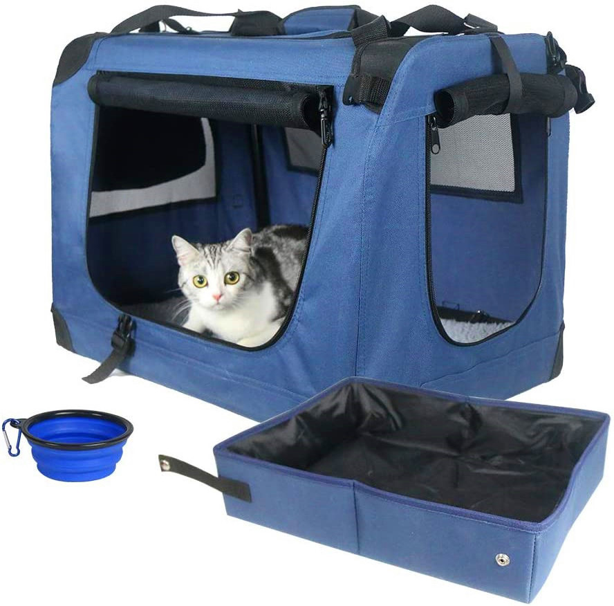 Mountain Land Soft-Sided Portable Pet Crate for Car Traveling with Collapsible Litter Box and Bowl