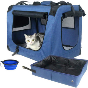 Mountain Land Soft-Sided Portable Pet Crate for Car Traveling with Collapsible Litter Box and Bowl