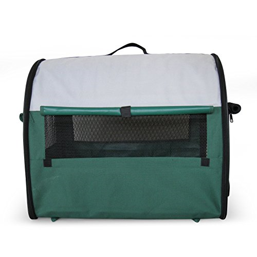 Soft Dog Crate Collapsible Kennel for Travel Portable Pet Carrier Green Large Included Sheepskin Mat and Carrying Case