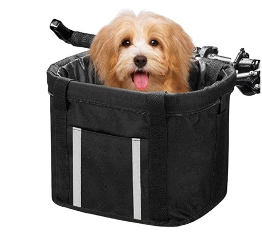 Dogs Carrier Bike Basket, Handlebar Basket Folding Front Removable wiht Adjust Dog Seatbelts Bicycle Quick Release