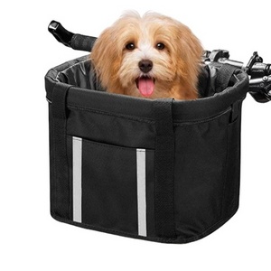 Dogs Carrier Bike Basket, Handlebar Basket Folding Front Removable wiht Adjust Dog Seatbelts Bicycle Quick Release