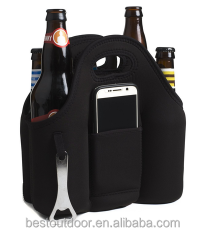 Beer Bottle Carrier with Opener, Thick Neoprene Bag. Keeps Cold and Protected, Can Cooler Bag Customized Insulated 6 Pack 600pcs